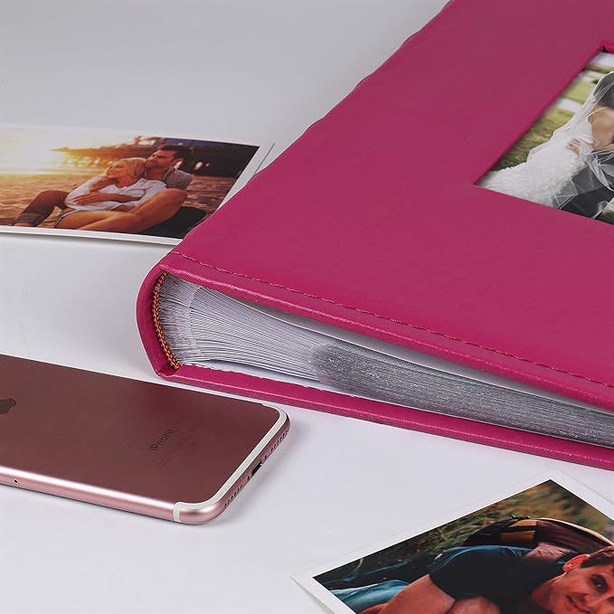 RECUTMS 4x6 Album Premium Leather Cover Photo Album Holds 300 Pockets Picture Family Photo Albums Wedding Picture Album Travel Adventure Photo Picture Album (Pink)