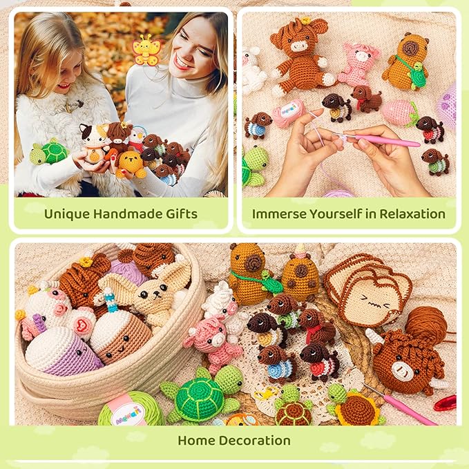 Mewaii Crochet Kit for Beginners – 5 Easy Dachshund Dog Crochet Kits with Step-by-Step Video Tutorials, Pre-Started Yarn, 40% Extra Yarn, Beginner Crochet Kit for Adults & Kids