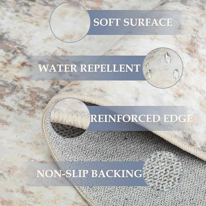 Washable Area Rugs 6'x9' Non-Slip Modern Abstract Soft for Living Room Entryway Bedroom Nursery, Print Pattern, Neutral Brown Gray