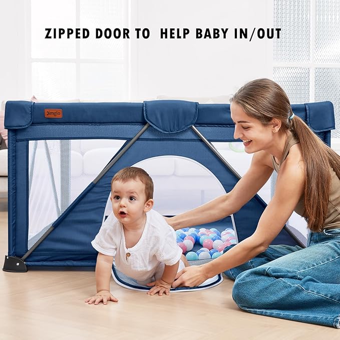 Baby Playpen Foldable, Playard for Babies and Toddlers, Portable Playpen Activity Center with 50 Balls+2 Handles for Travel, Indoor & Outdoor Play Pen with Mesh 50''x50''