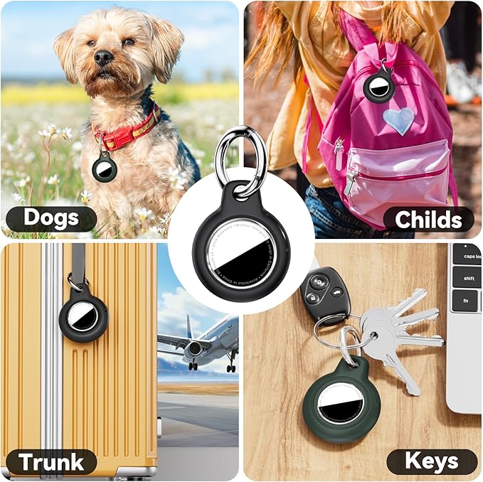 Upgrade Waterproof 2 Pack Airtags Holder with Apple Airtags Keychain, Hard PC Air Tag Case, Anti-Scratch & Shock Air tag Holder, Men's Women's Keyrings & Keychains-Black+Army Green