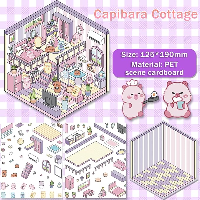 5 Set 3D Scene Stickers DIY 3D House Stickers -Fun DIY Stickers Scene Make Your Own clothing store Shop Amusement park for Adult Kids-Make Your Own Stickers-Cute Cartoon Sticker Scenes for Adults Kids