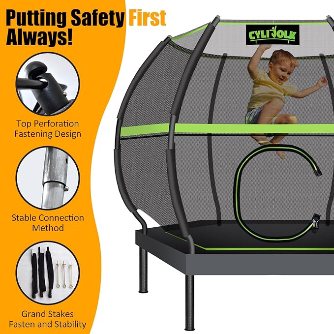 Trampoline for Kids, Heavy Duty Recreational Trampolines Toddler Trampoline with Enclosure Net Ladder Indoor Outdoor Trampoline CPC Approved