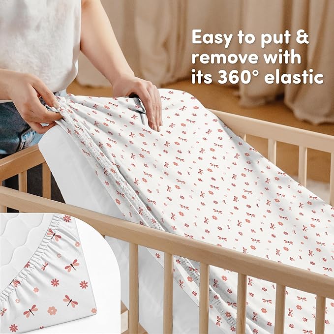 Sweety Fox 2-Pack Cotton Jersey Crib Sheets – Soft Fitted Sheets for Boys and Girls, Mini Crib Sheets, Toddler Bed Sheets (Dragonfly)