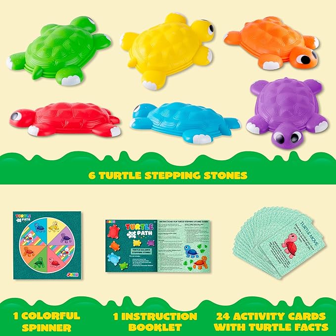 JOYIN Turtle Balance Stepping Stones, 6 Pcs Kids Turtle Jumping Stones Steps Stones Up to 265 Ibs, Toddler Obstacle Course Coordination Game Toys for Ages 3 Years and UP Indoor or Outdoor Play