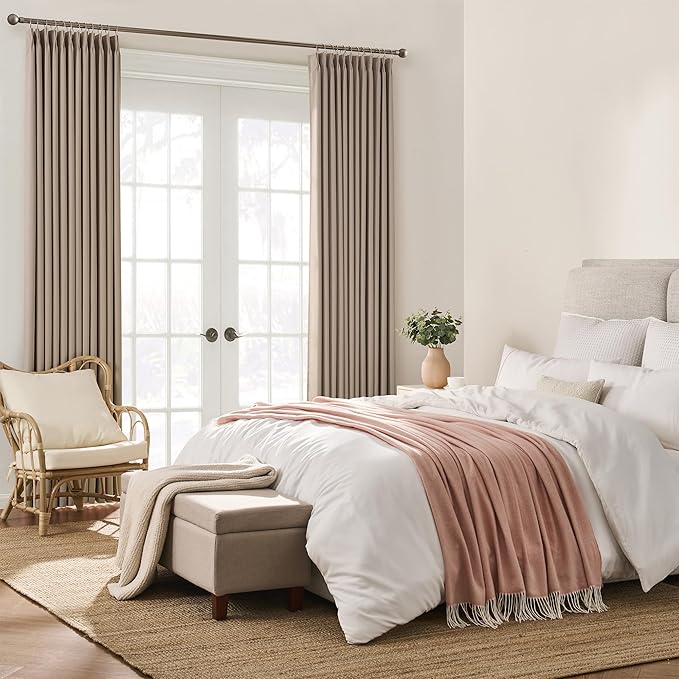 KEQIAOSUOCAI Pinch Pleated Curtains 126 Inch Long 10.5 FT Tall Curtains for Living Room Bedroom Thermal Memory Trained Pleated Viral Window Drapes with Hooks(Khaki,40W x 126L x 2 Panels)