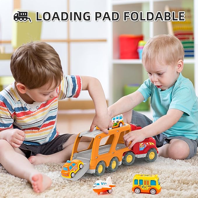 Veslier Toddler Toys Car for Boys Girls Age 1-3 3-5, 5 in 1 Carrier Transport City Vehicles Toys,Kids Toy Cars for Toddlers 1-3, Christmas Birthday Gift for Toddlers 3+.