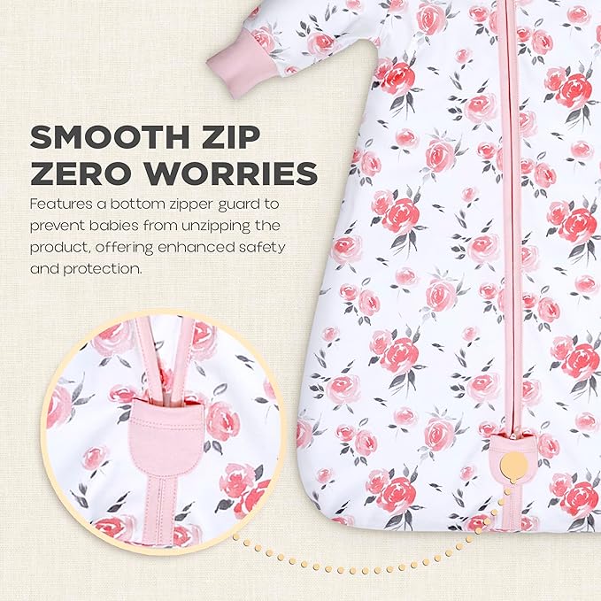 Mama Cheetah Baby Sleep Sack with Sleeves, 0.5 TOG Organic Cotton Wearable Blanket and Two-Way Zipper, Swaddle Transition Long Sleeve Sleeping Bag for Newborn Infant Toddler, 6-12 Months