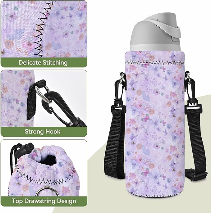 Neoprene Water Bottle Carrier Bag with Adjustable Shoulder Strap for Men Women Walking Hiking,Portable Insulated Holder Case for Stainless Steel/Glass/Plastic Bottles