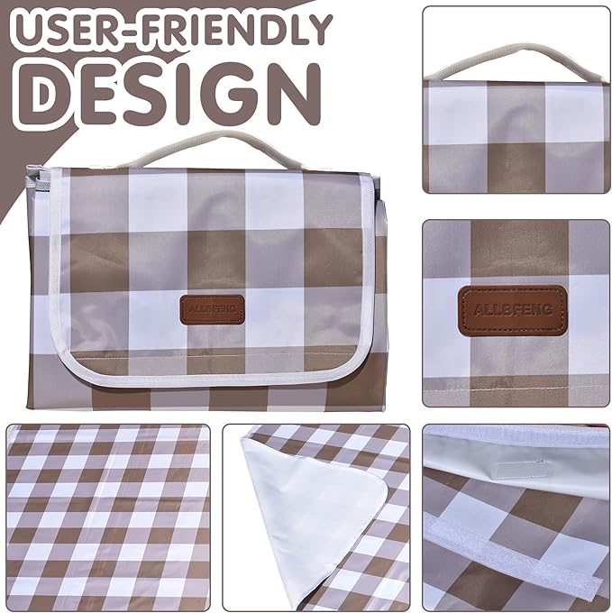 80"x80" Extra Large Waterproof Outdoor Mat - Sandproof Foldable Picnic Blanket for Family Camping, Backyard, Beach Parties - Heavy Duty & Easy Storage (Dark Brown)