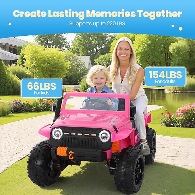 Toddler Ride On Truck Electric Car Kids Ride On Truck Car Ride on Toys for Kids Ages 3+ Large Battery Powerful Jeep with Remote Control 2 Speeds LED Light Horn Music Toddlers(Pink)