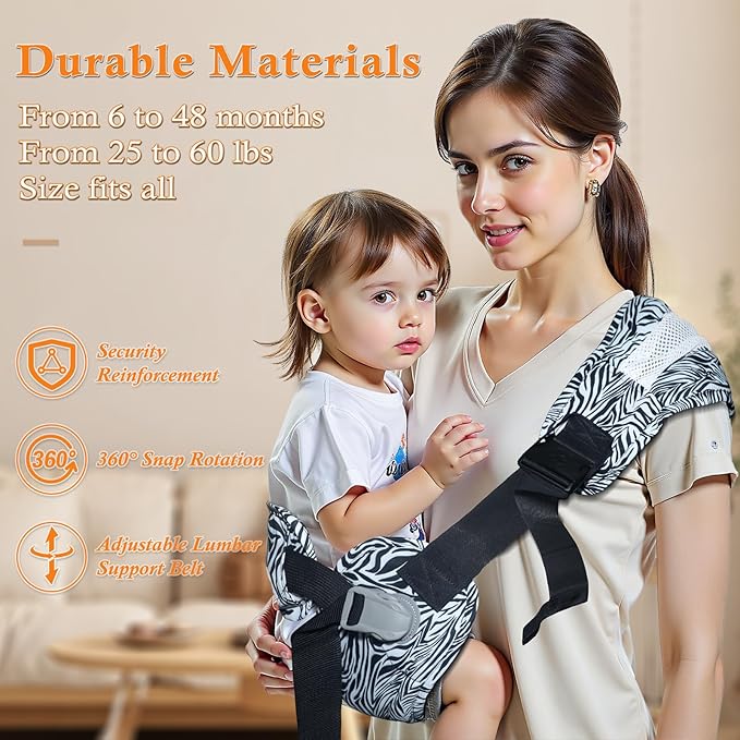 Baby Carrier Newborn to Toddler-Adjustable Baby Sling Carrier,Toddler Carrier for 25-60lbs,Comfortable Baby Sling for Hands-Free Carrying (Black & White Zebra Print)