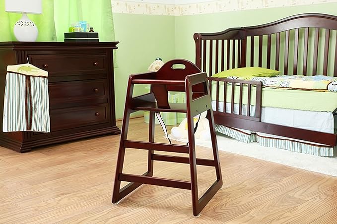 Wooden High Chair for Baby & Toddler – Restaurant-Style Stackable HighChair with Commercial Grade Solid Wood for Dining Table & Kitchen – Compact & Portable Design for Home & Restaurant Use - Cherry