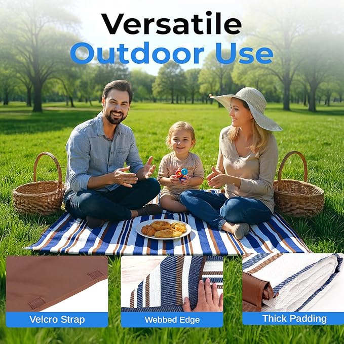 scuddles Extra Large Picnic & Outdoor Blanket Dual Layers for Outdoor Water-Resistant Handy Mat Tote Spring Summer Camping Blanket Great for The Beach