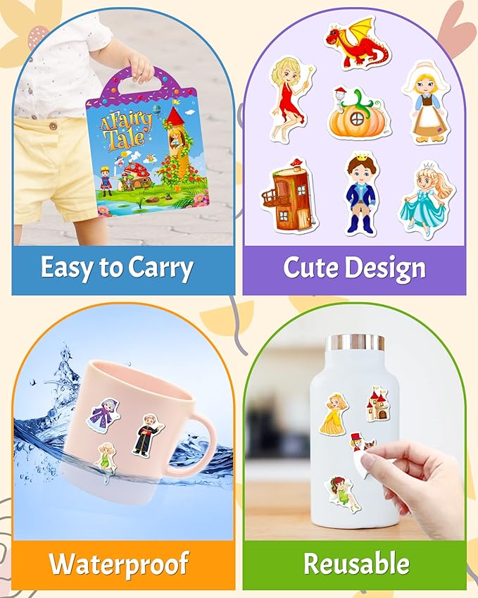 Benresive Reusable Sticker Book for Toddlers 2-4 Years, Fun Travel Stickers for Kids, Waterproof Sticker Books for Toddlers 1-3, Crafts Activities for Todddlers 1-3 2-4 3-5 - Fairy