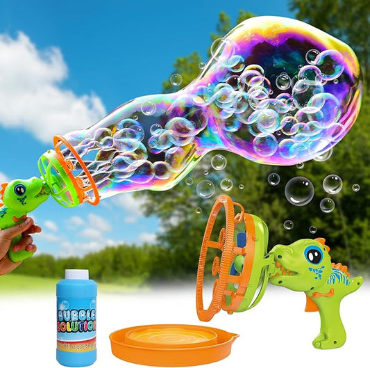 Electric Dinosaur Bubble Machine Gun for Kids Ages 4-8, Big Dino Bubble Blaster with Bubble in Giant Bubble Design, Outdoor Backyard Toys Fun for Toddlers 1-3-5 Birthday Parties