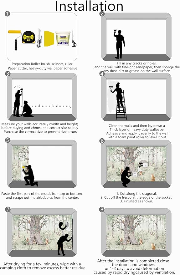 Watercolor Forest Animals Wallpaper Kids Large Tree Mural Wallpaper for Kids Bedroom Living Room(Not Self-Adhesive)