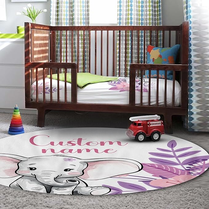 Personalized Nursery Crib Bedding Set: Custom Name Purple Flower 5 Piece Baby Crib Sets with Elephant Design - Toddler Double Layer Blanket Set, Comfortable Crib Bed Sheets for Baby Grils