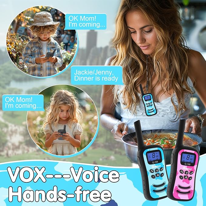 Qniglo Camo Walkie Talkies for Kids, Rechargeable Walkie Talkies with 22 FRS Channels, VOX 2 Way Radios with LED Flashlight for Outdoor Camping Games & Birthday Xmas Toys Gifts for Boys Girls Kids