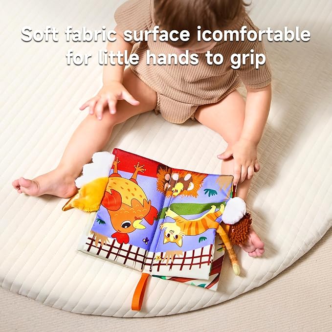 TUMAMA TK 2PCS Baby Books 0-6 Months, Soft Cloth Books for Babies Infants Toddler, Touch and Feel Crinkle Cloth Books 6 to 12 Months, Early Development Interactive Toys Gifts for Boys Girls