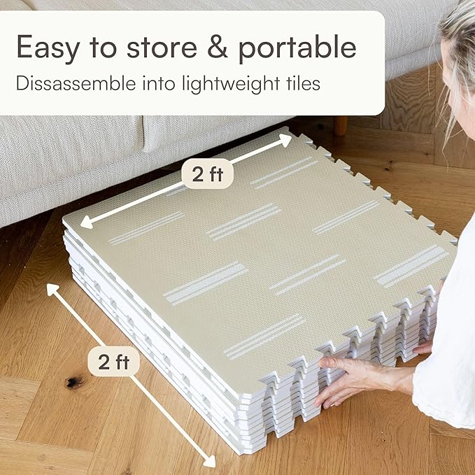 Baby Play Mat for Floor – 6x8ft Old White | Soft Non Toxic Premium EVA Foam Tiles for Tummy Time, Crawling & Playroom – Waterproof Interlocking Floor Mat for Babies & Toddlers by Lillefolk (12 Tiles)