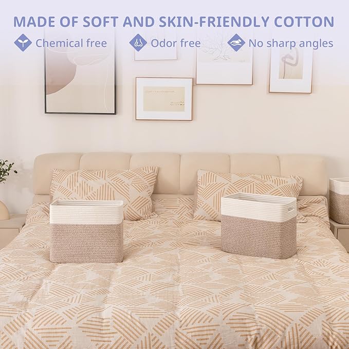 OIAHOMY Storage baskets for Shelf, Toy Storage Basket, Collapsible Storage Bins, Blanket Basket Living Room, Closet Storage for Bedroom, 15 x 9.8 x 11.8 Inches-Pack of 2-Brown, FSB-H-P-02