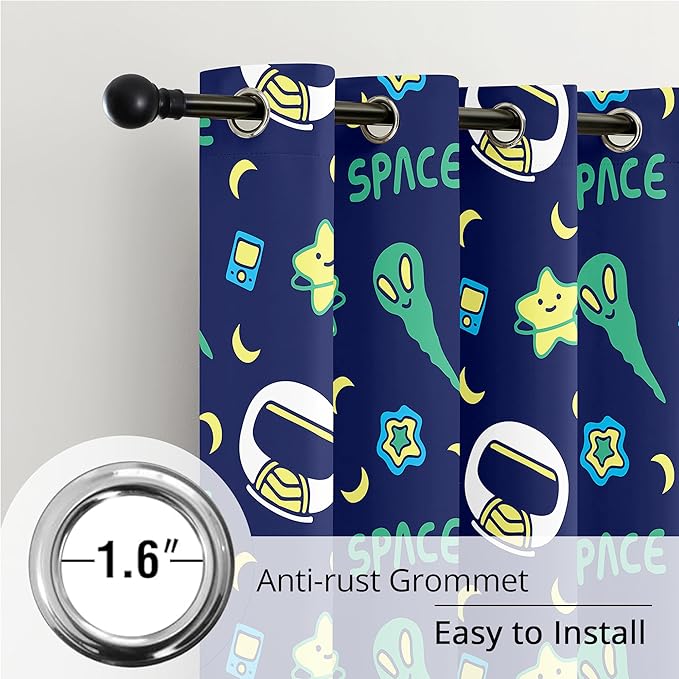 Kids Space Constellation Planets Blackout Curtains - 100% Blackout, Thermal Insulated, Noise Reducing, Perfect for Kids Room and Nursery, 2 Panels (Constellation Planets, W52×L84)