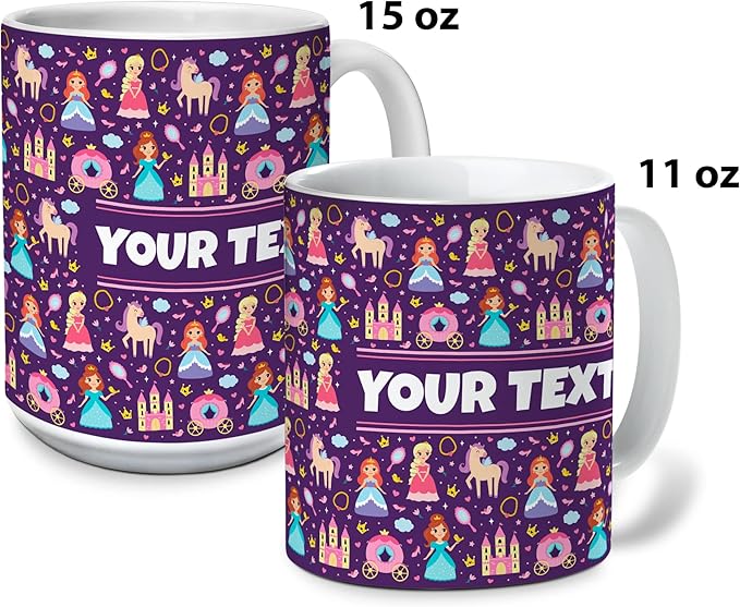 Personalized Mug for Kids - Princesses - Custom Name/Text, Ceramic Hot Chocolate/Cocoa/Coffee Cup for Girls, Birthday/Christmas/Holiday Gift - 11 oz, Red Handle