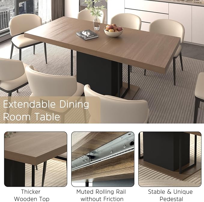 Henf 63"-79" Dining Table Set for 6, 7 Pieces Extendable Dining Table and 6 - Image 3