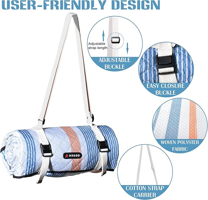 Waterproof Picnic Mat, Outdoor Camping Oversized Field Blanket. Portable Thickened Camping Blanket, Suitable for Beach, Camping, Music Festival, Party, Outdoor Adventure. (Yellow&Blue&White, 80”x60”)