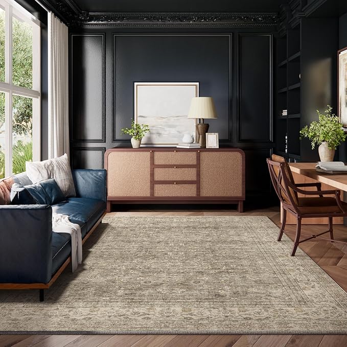 Machine Washable Rugs for Living Room: 8x10 Area Rugs for Bedroom Vintage Stain Resistant Non Slip Low Pile Lightweight Boho Carpet for Kitchen Dining Room Farmhouse Kids Room Nursery