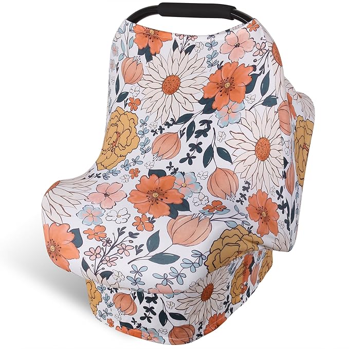 Rquite All-in-1 Car Seat Cover Baby, Carseat Covers for Girl Boy, Stretchy Soft Infant Car Seat Cover, Multi-use Baby Carrier Cover, Car Seat Canopy, Stroller Sun Shade, Nursing Breastfeeding Cover