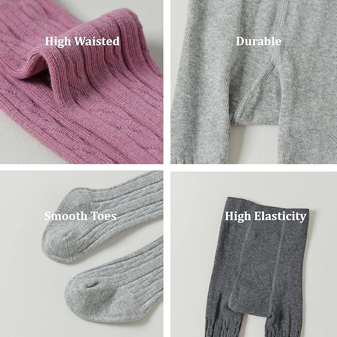 Marchare Baby Girls Tights Thick Solid Cable Knit Leggings Winter Warm Stockings For Toddler Girls 1/2/3/4/5 Pack