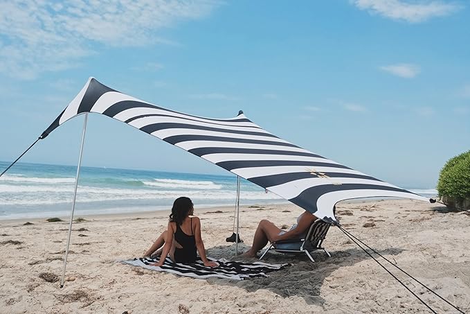 Neso Tents Beach Tent with Sand Anchor, Portable Canopy Sunshade - 7' x 7' - Patented Reinforced Corners (Black/White Stripes)