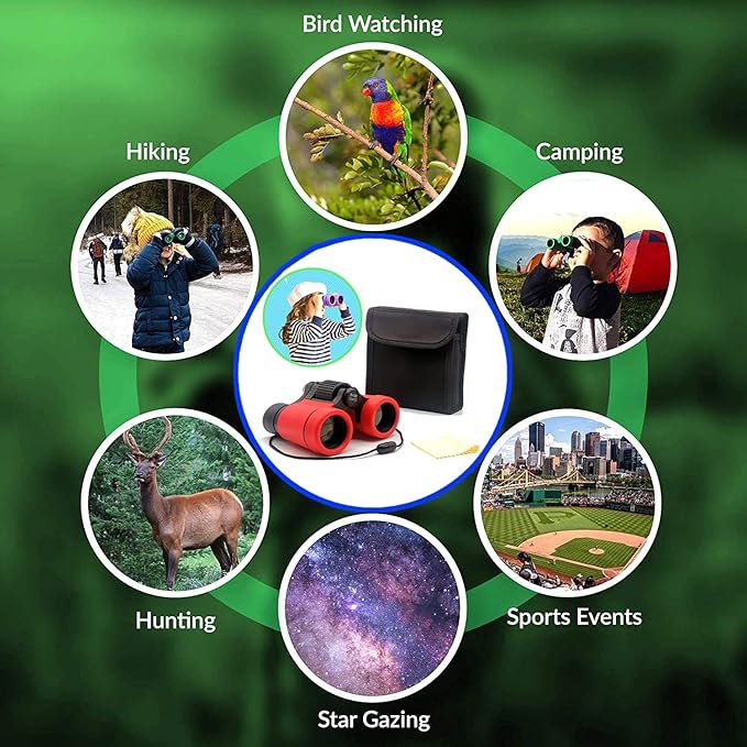 Kids Binoculars Best Gifts for 3-12 Years Boys Girls High-Resolution Optics Shockproof Mini Compact Binocuolar Toys Folding Small Telescope for Bird Watching Camping Outdoor Play