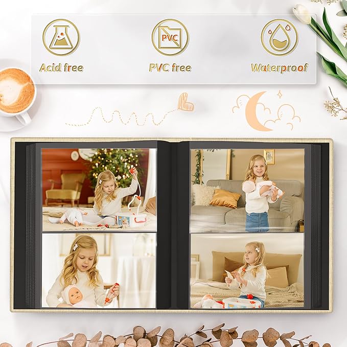 Popotop Photo Album 4x6 200 Pockets for Wedding Gifts,Linen Hardcover Picture Albums for Family Anniversary Baby Vacation Pictures