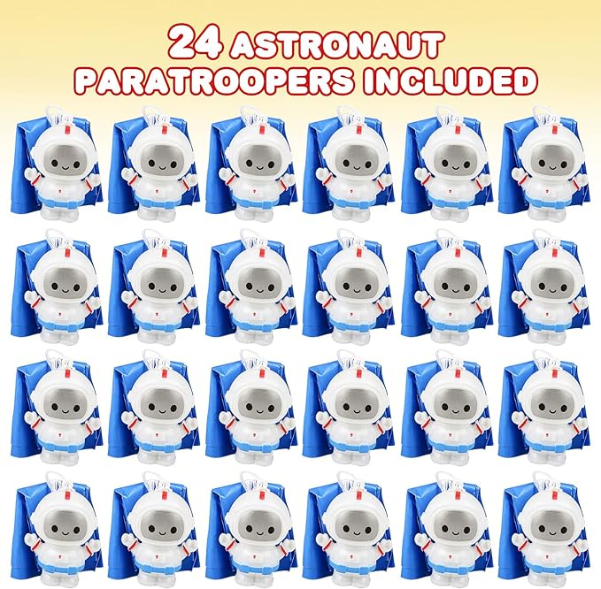 ArtCreativity 24-Pack / 2" Mini Astronaut Paratroopers – Durable Parachute Toys for Kids – Space-Themed Party Favors, Astronaut Piñata Fillers, and Goodie Bag Toys