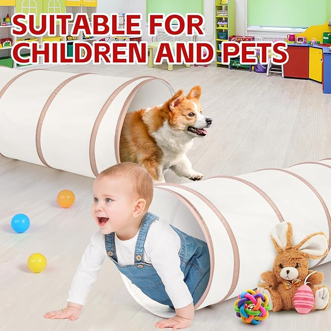 Moncoland Kids Play Tunnel Tent for Toddlers, Pop Up Crawl Tunnel Toy for Baby or Pet with Neutral Color, Collapsible Gift for Boy and Girl Play Tunnel Indoor and Outdoor Game (Beige Tunnel)