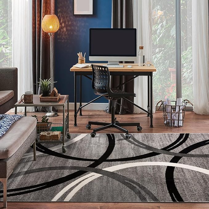Rugshop Modern Wavy Circles Design Area Rug 6'6" x 9' Gray