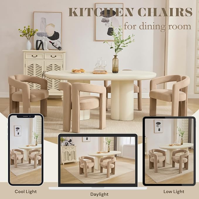 Hyfirm Upholstered Barrel Dining Chairs Set of 4, Velvet Kitchen Accent Chairs - Image 6