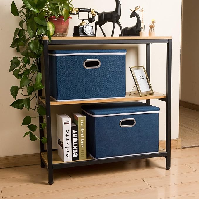 PRANDOM Large Collapsible Storage Bin with Lid [1-Pack] Fabric Foldable Storage Box Organizer Container Basket Cube with Cover for Home Bedroom Closet Office Nursery Royal Blue(17.7x11.8x11.8)