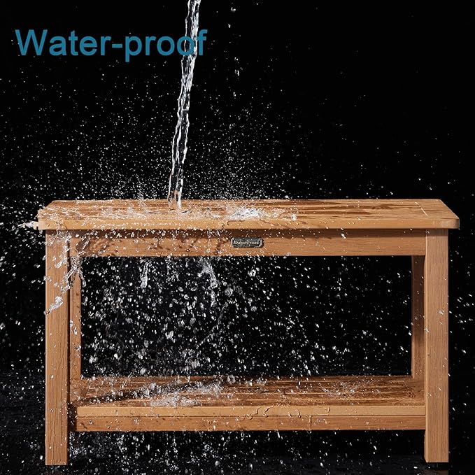 30'' Large Shower Bench Seat, Poly Lumber Bath Stool for Inside Shower Waterproof, HDPS Bathroom Chair for Shaving Legs with Adjustable Feet, Non-Slip & No Maintenance, Brown (30 x 13 Inches)