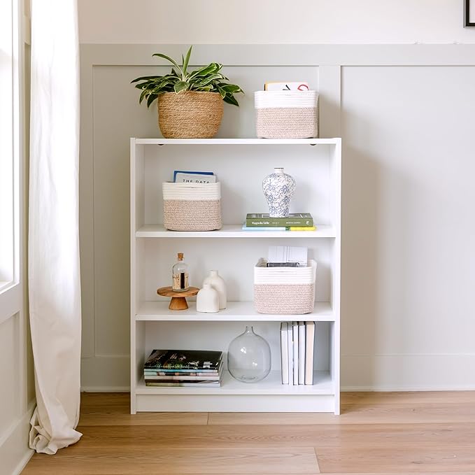 NaturalCozy Storage Cubes 9”x9”x7”Cotton Rope Woven Baskets for Organizing 3-Pack | 9 Inch Cube Storage Bin | Small Basket for Shelf Nursery, Pantry, Decorative Plant, Bathroom Closet, Toy Gift