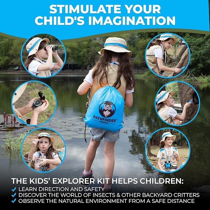 Kids Explorer Kit with Safari Vest & Hat for 3-12 Year Old Boys & Girls - Safari Costume Kids, Zoo Keeper, Paleontologist, Bug Kit & More - Giftable STEM Outdoor Explorer Kit for Kids + Bug Ebook