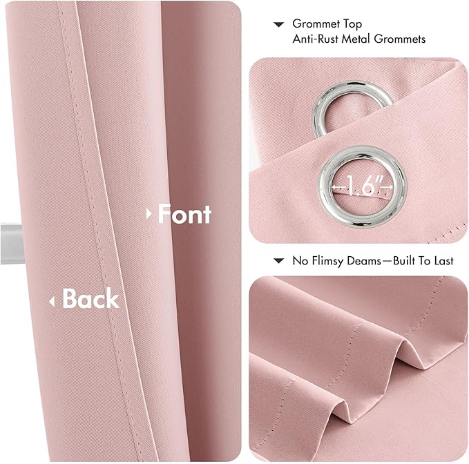 MIULEE Baby Pink Blackout Curtains - Bedroom Window Treatment Curtains Thermal Insulated Room Darkening Drapes for Living Room Kitchen Grommet Top Light Blocking Drapery, 40 x 48 Inches Long, 2 Panels