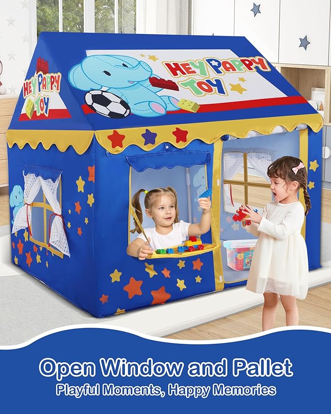 Kids Play Tent, Toddler Tent for Kid Indoor & Outdoor, 48.5"x39.4"x48.5" Playhouse Tents with Complete Toys Set, Kids Tent 3 Window, Lights and 5 Balloons