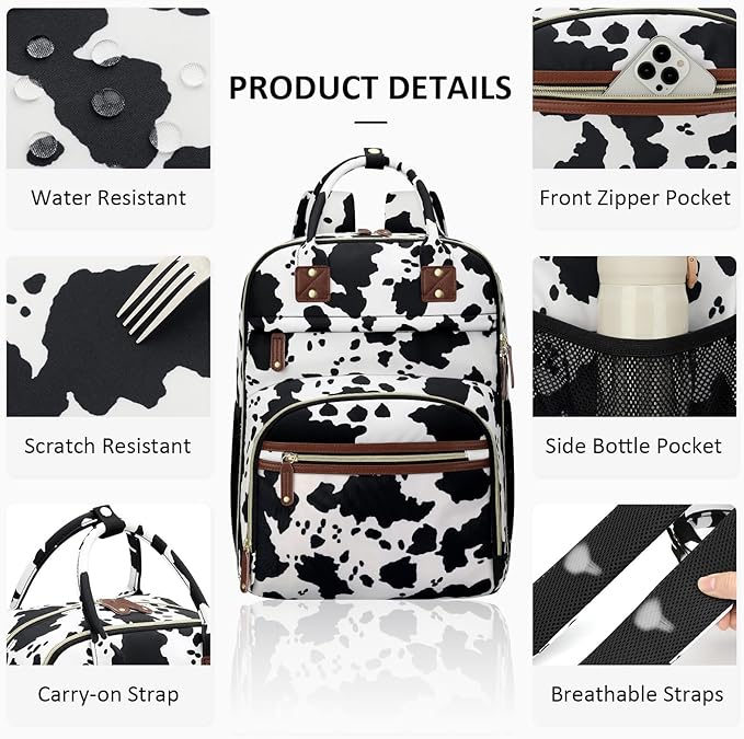 Diaper Bag Backpack for Women with Changing Pad, Baby Bag with Insulated Pockets Multifunctional Diaper Bags For Baby Girl Boy Waterproof Baby Bags For Boys Girls Maternity Bag Cow Print