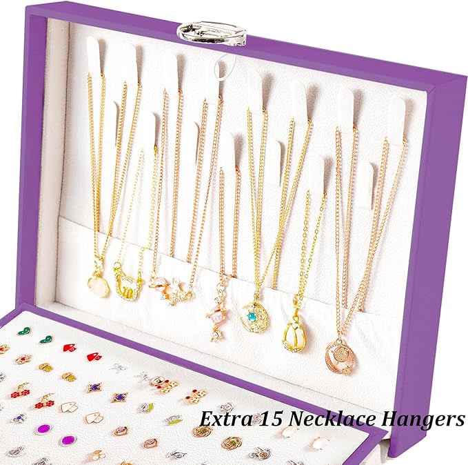 Earrings Jewelry Box for Girls, 5 Layers Jewelry Organizer with Earring Holder Organizer for Girls Earring Organizer Jewelry Boxes for Women Earrings and Necklaces Jewelry Box Organizer Purple