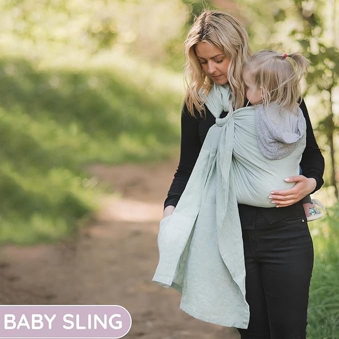 Baby Sling Carrier – Breathable 100% Cotton Wrap for Infant Support, Ring Sling Baby Carrier – Adjustable Muslin Fabric, Light Green Baby Carrier Newborn to Toddler – Soft Chest Hold for Travel