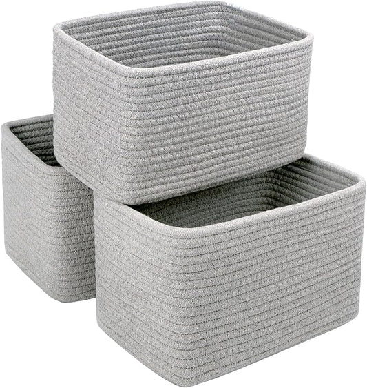 Small Baskets Set of 3 - 11"x7"x7" Perfect Toy Baskets for Storage, Ideal Storage Basket for Cube, Towels, and More - Basket for Shelves （Grey